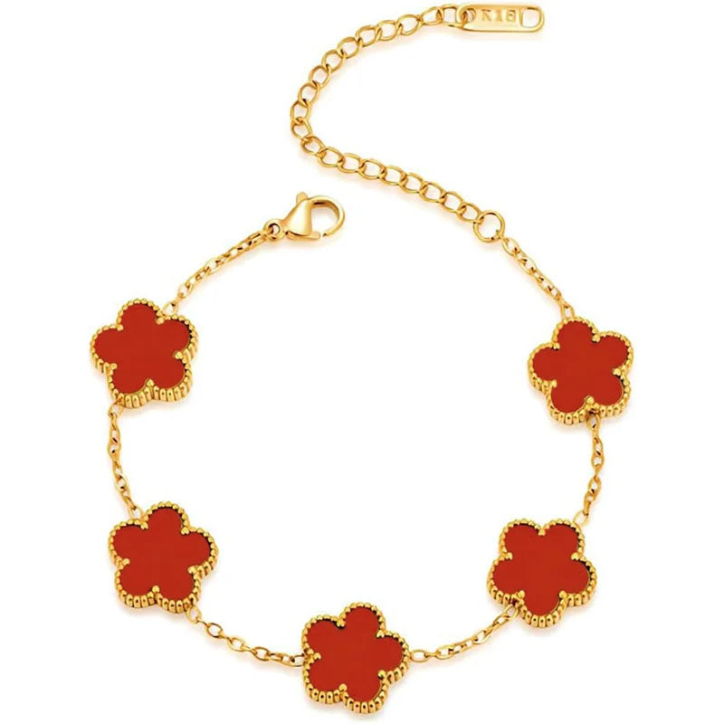 14K Gold Plated Five-leaf Clover Link Bracelets White Black Blue Gold Red Green image 32