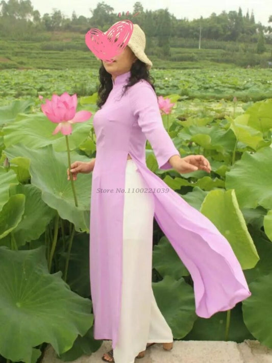 2024 woman aodai dress vietnam traditional clothing vietnam robe and pants set  image 0