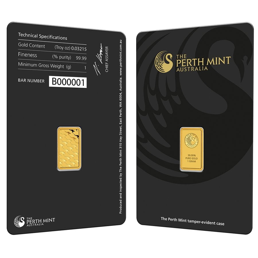 1 gram Perth Mint Gold Bar .9999 Fine (In Assay) image 0