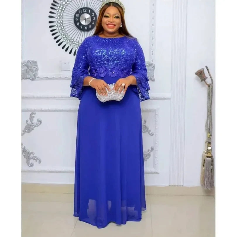 Plus Size African Party Dresses for Women 2024 New Fashion Dashiki Ankara Lace image 9