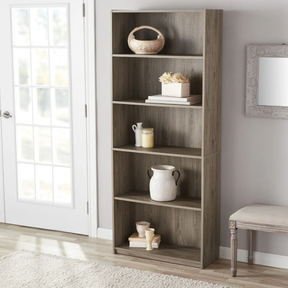 2023 Mainstays 5-Shelf Bookcase with Adjustable Shelves, Rustic Oak image 1