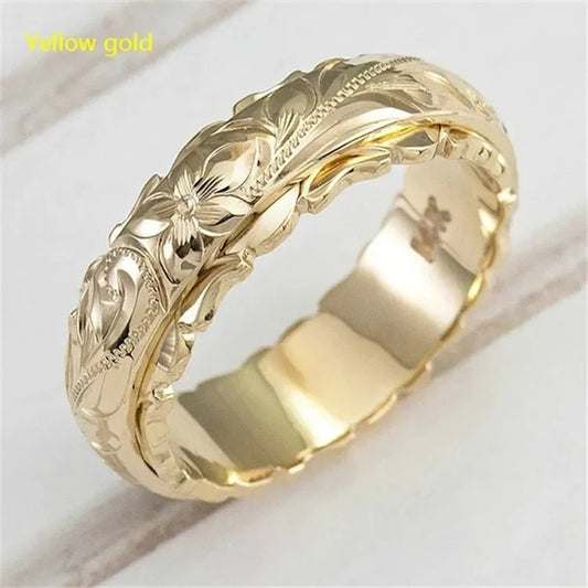 14k Gold Plated Suspended Carved Rose Flower Ring Ornaments Tail Ring Female En image 0