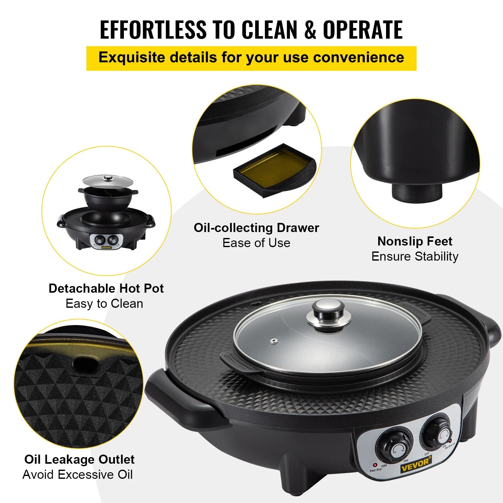VEVOR 2 in 1 Electric Hot Pot BBQ Grill 2200W Multifunction Portable Home Non-S image 5