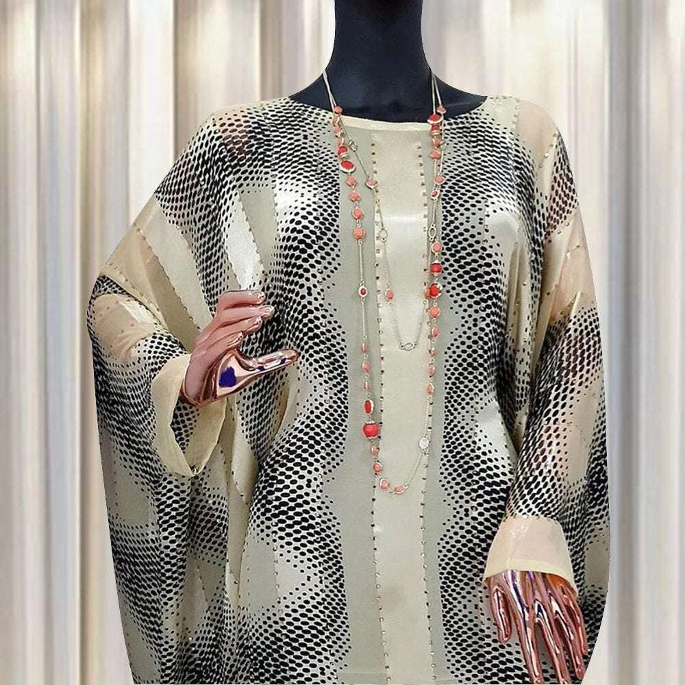 Gaun Muslim Abaya Dubai untuk Wanita Mode Cetakan Kerah O Lengan Kelelawar Juba image 2