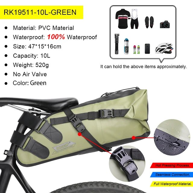Rhinowalk Bike Waterproof Bicycle Saddle Bag Reflective Large Capacity Foldable image 5