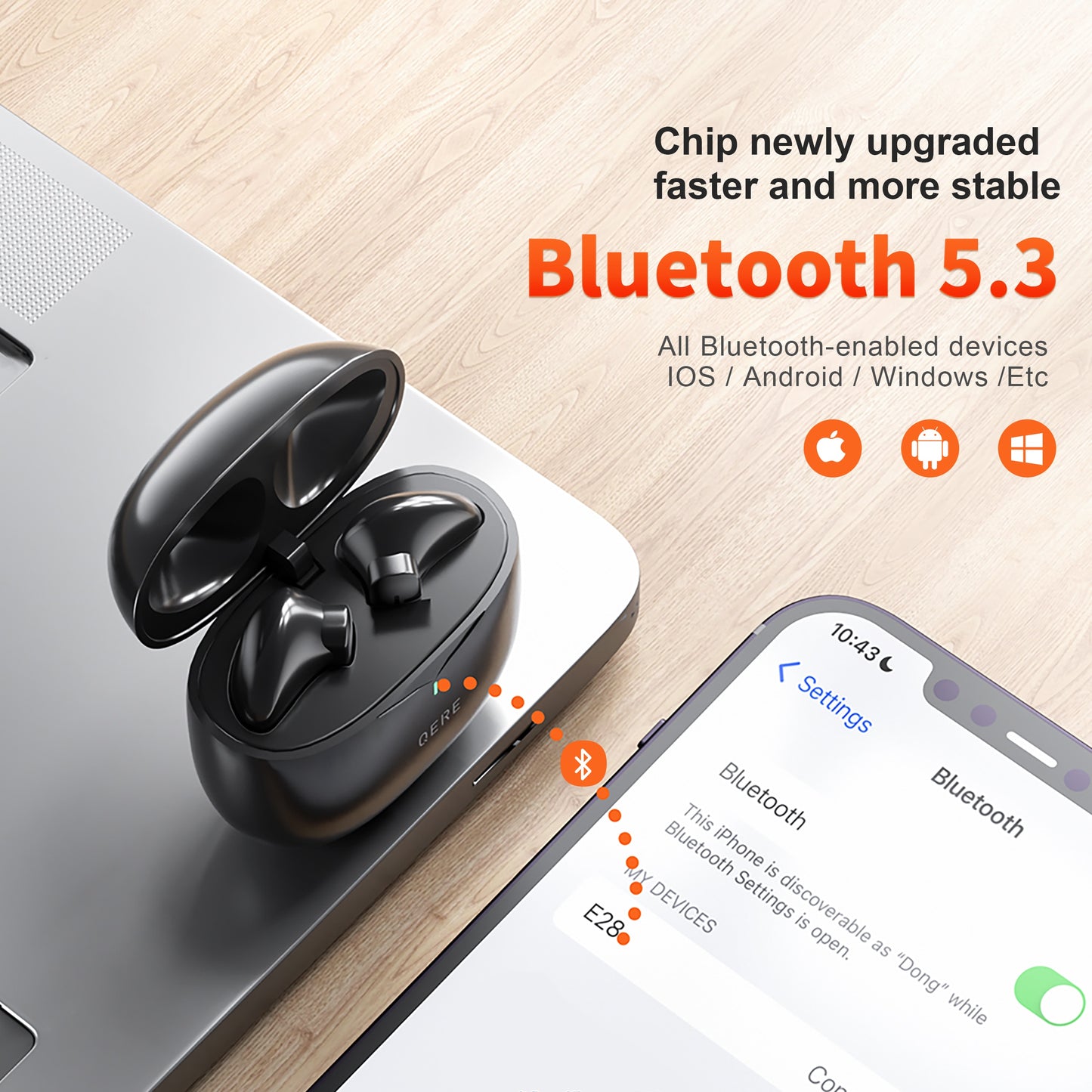 Wireless Headphones,QERE E28,NEW TWS Bluetooth 5.3,HD Microphone,HIFI Earphones image 2