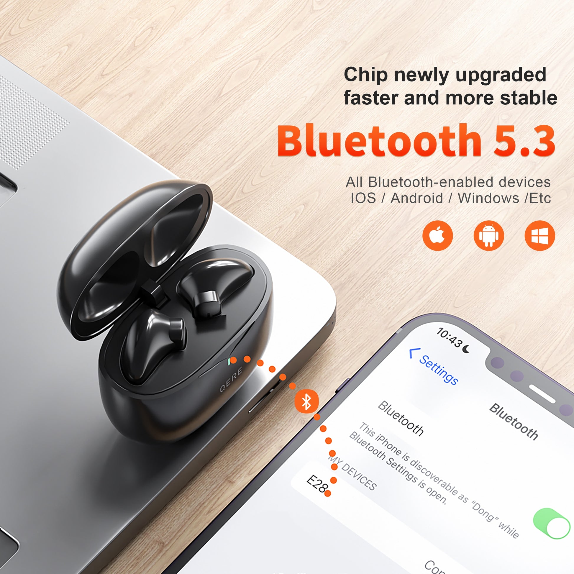 Wireless Headphones,QERE E28,NEW TWS Bluetooth 5.3,HD Microphone,HIFI Earphones image 2
