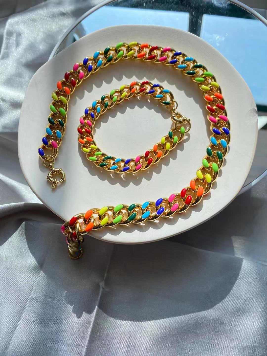 Brass With 18 K Gold Colorful Chunky Chain  Necklaces Women Jewelry Punk Party image 0