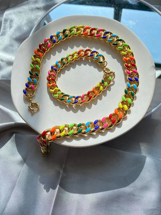 Brass With 18 K Gold Colorful Chunky Chain  Necklaces Women Jewelry Punk Party image 0
