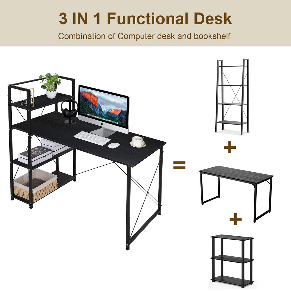 AOOU Computer Desk with 4 Tier Shelves, 47'' Study Writing Table for Home Offic image 4