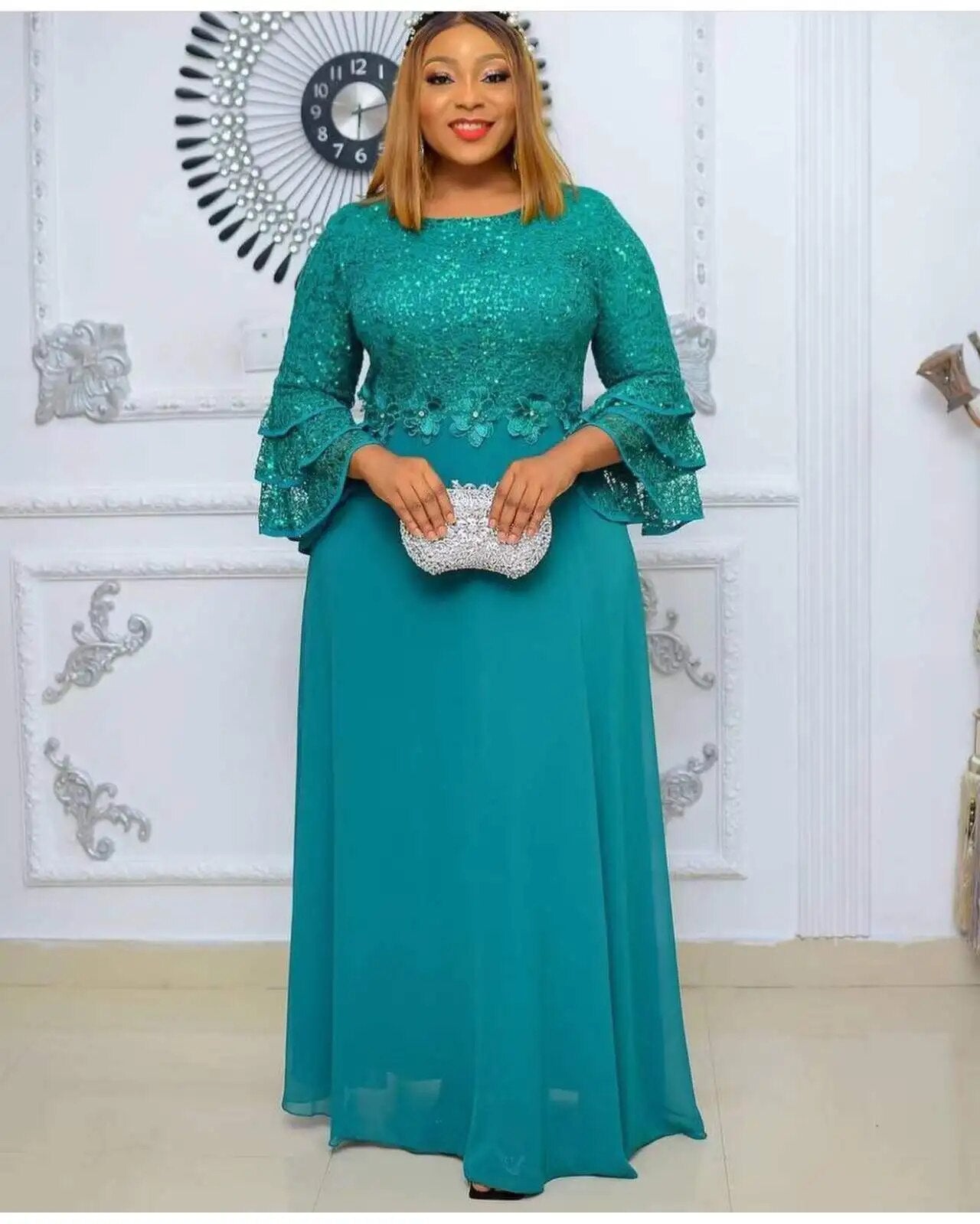 Plus Size African Party Dresses for Women New Fashion Dashiki Ankara Lace Weddi image 0