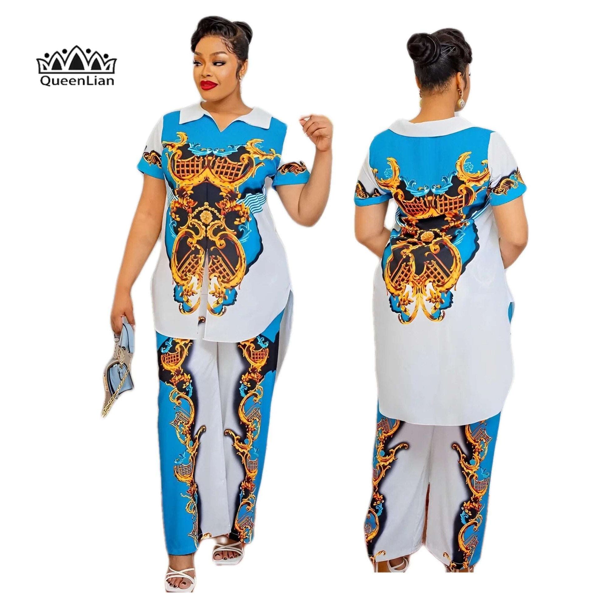 New Fashion Casual Suit African longTop Women's Print Pullover Chiffon Shirt Pe image 8