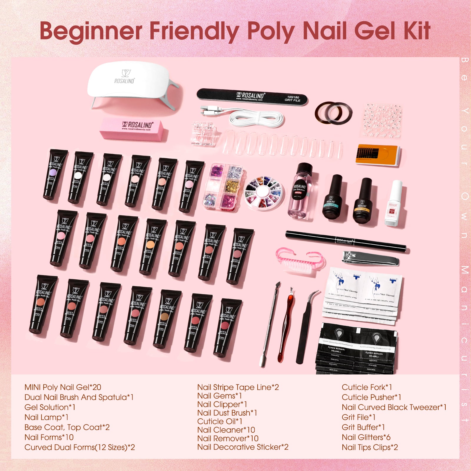 ROSALIND Poly Nail Gel Kit -20 Colors + 76 Nail Art Accessories kit Clear Nude image 2