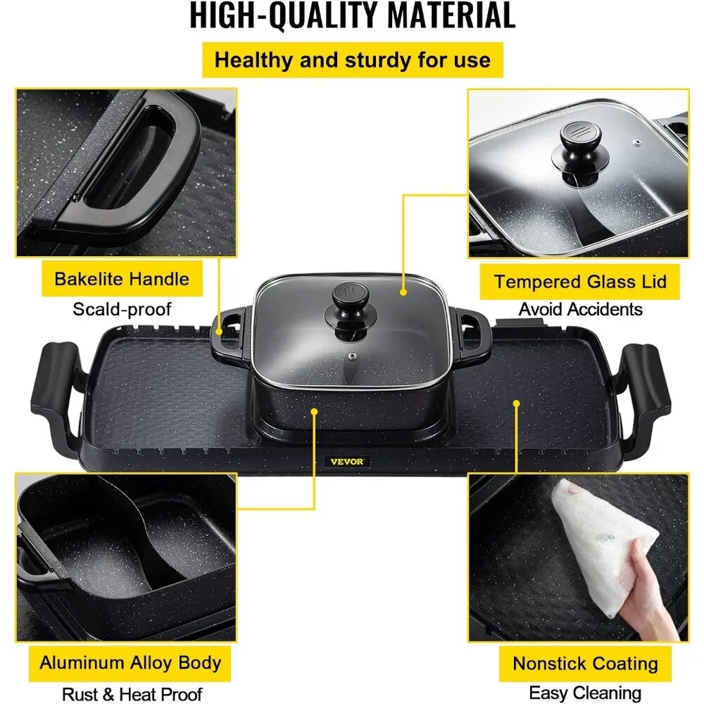 Electric Grill and Hot Pot, 2 in 1 Electric Hot Pot with Dual Temp Control, Mul image 3