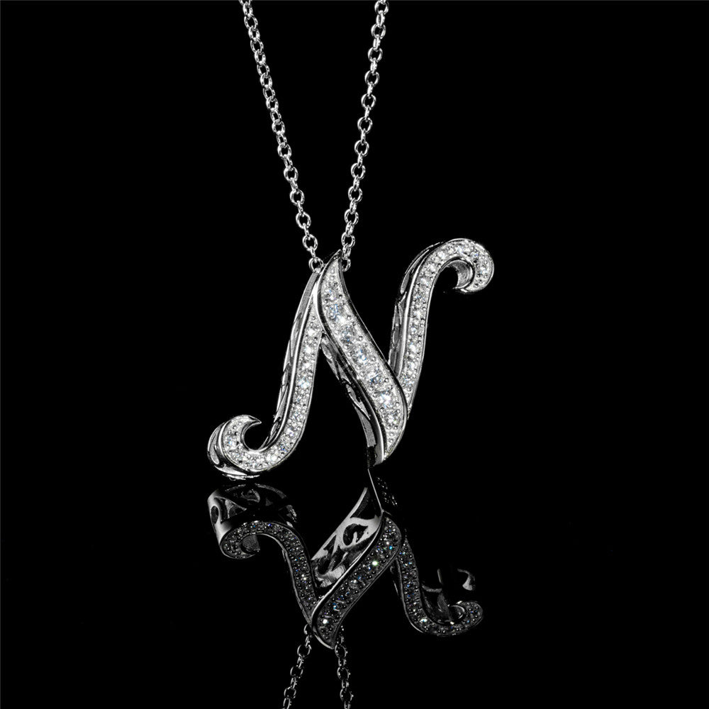 ANDYWEN 925 Sterling Silver Gold Long Chain Alphabet 26 Leter A W Pendant K H I image 36