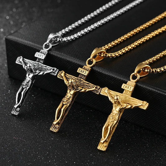 Fashion Crucifix Jesus Christ Men Jewelry Gold Brown Silver Color Metal Cross P image 0