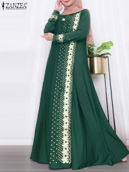 ZANZEA Women Autumn Muslim Dress Elegant Loose Abaya Maxi Sundress Long Sleeve image 0