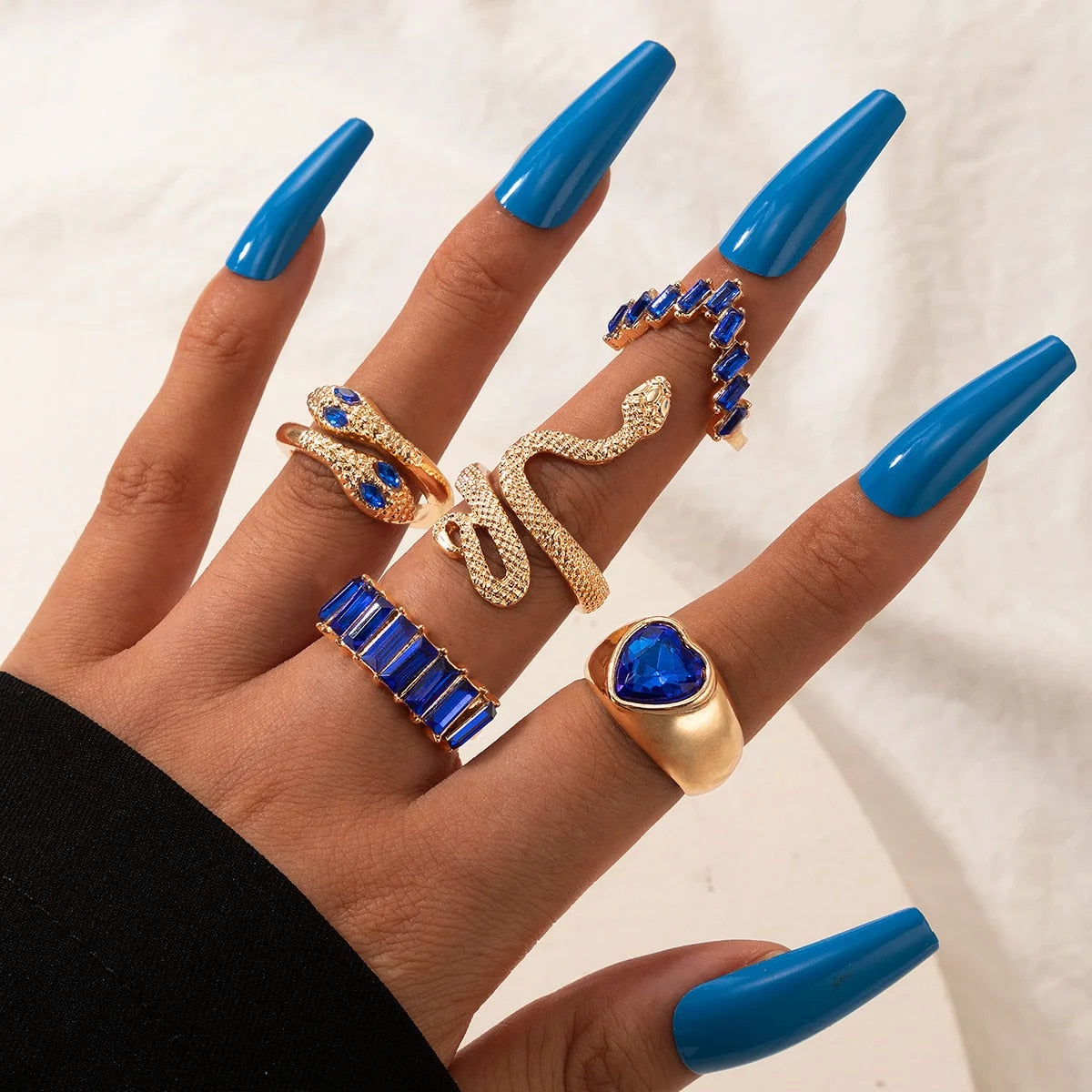 Colorful Crystal Snake Shape Ring Set For Women Fashion Butterfly Heart Gold Co image 2