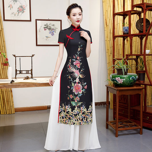 Vietnam Woman Retro Ao Dai Elegant Phoenix Chinese Style Cheongsam Vintage Fest image 0