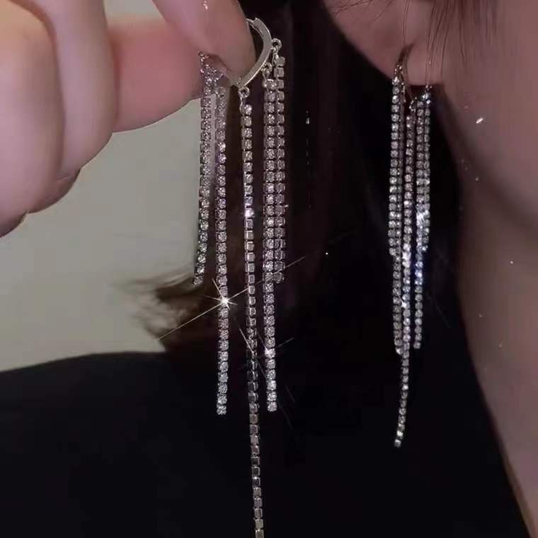 Zircon Wheat Tassel Pendant Gold Color U-shaped Earrings for Women 2023 New Fas image 37