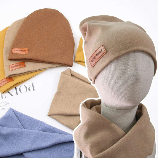 2Pcs/Lot Faux Cashmere Baby Turban Hats Scarf Set Newborn Kids Leather Stick Wi image 0