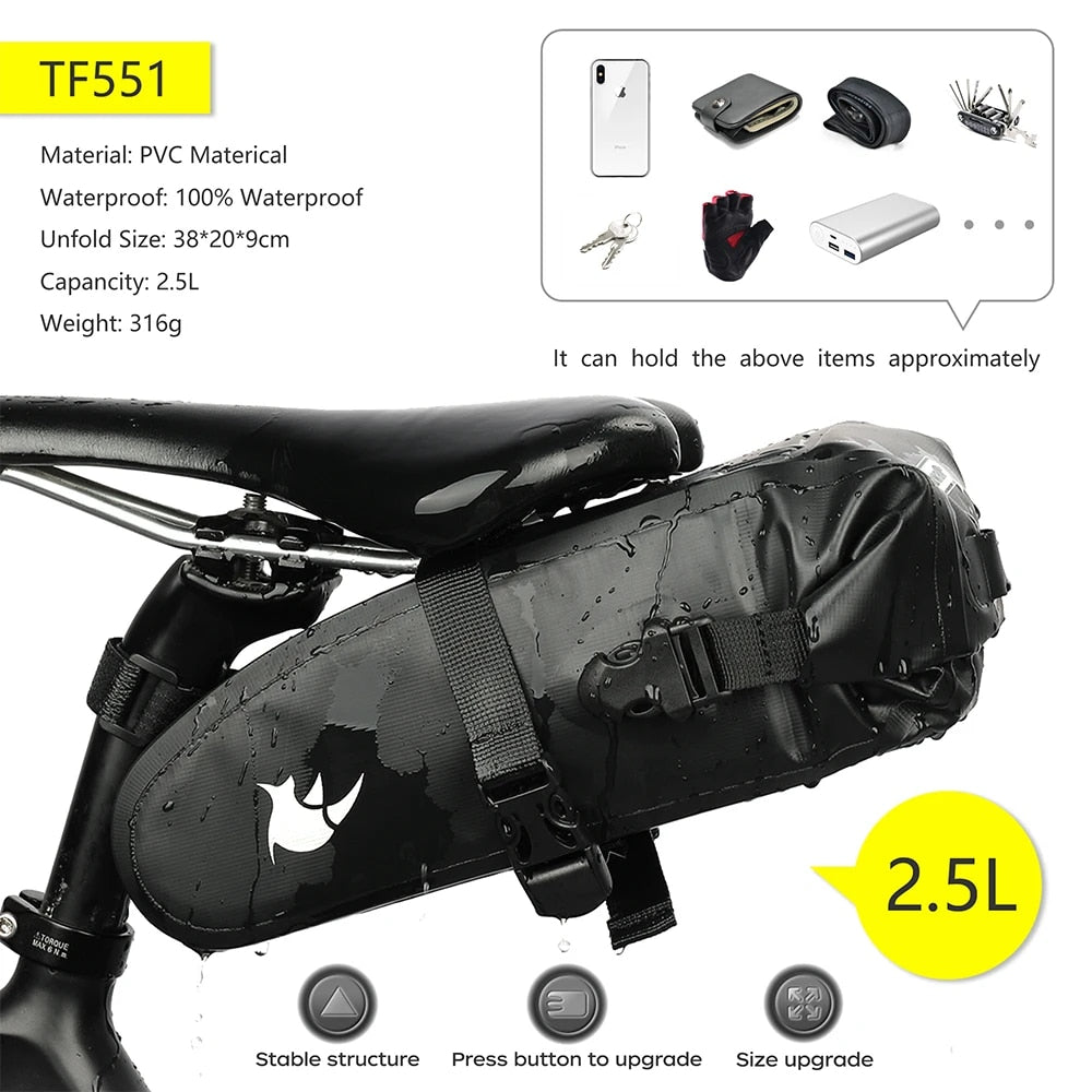 Rhinowalk Bike Waterproof Bicycle Saddle Bag Reflective Large Capacity Foldable image 8