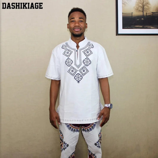 Dashikiage Mens African VINTAGE TUNIC Woven High Quality Embroidered T-shirt Fr image 0