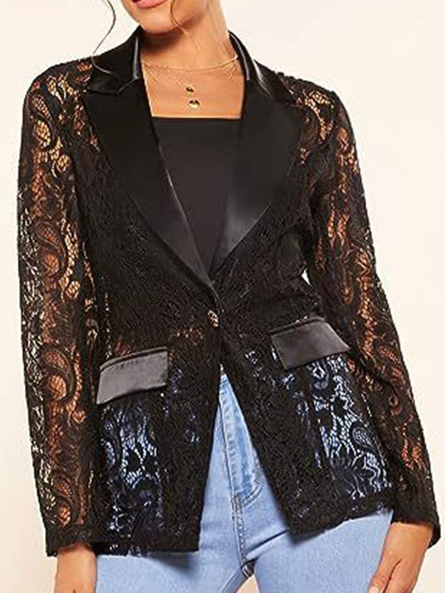 Women s Fashion Blazer Solid Color Open Front Lapel Long Sleeve Elegant Jacket  image 3