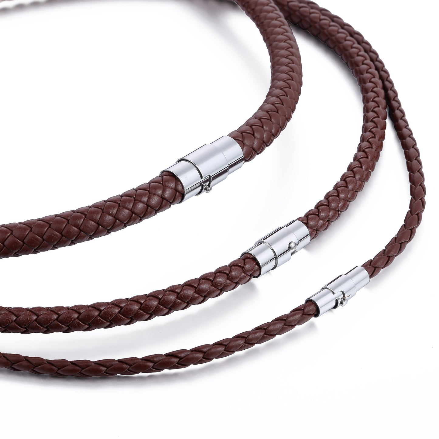Men's Leather Choker Brown Black Braided Rope Chain Necklace For Men Boys Stain image 9