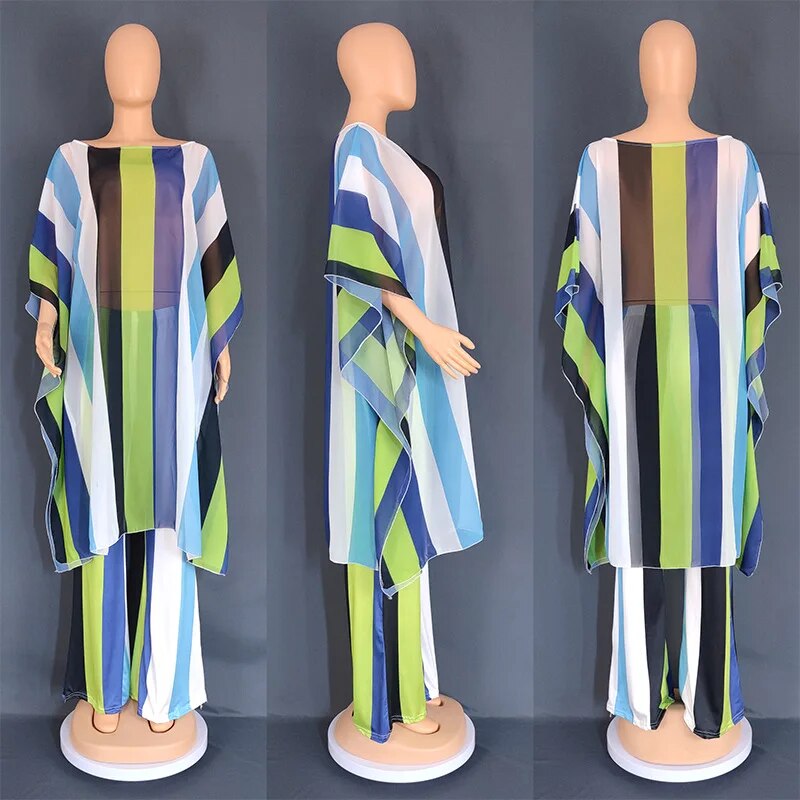 Plus Size Spring Autumn 2 Piece African Chiffon Clothes For Women Summer Party image 7