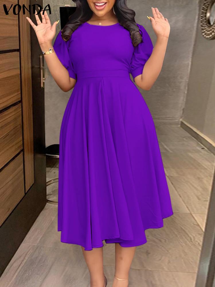 Plus Size 5XL VONDA Women Wedding Dress Sexy Backless Solid Buttons Midi Vestid image 2