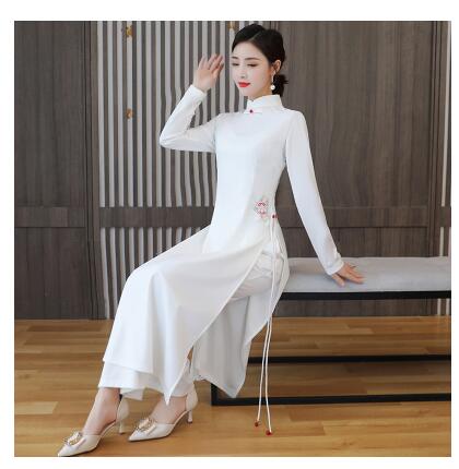 Spring New style Traditional Vietnamese Ao Dai Women dress Cheongsam Chipao Wit image 2
