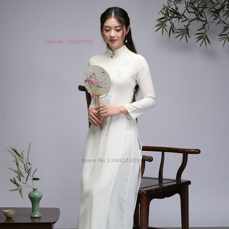 2024 vietnam dress aodai improved cheongsam vietnam traditional dress national  image 3