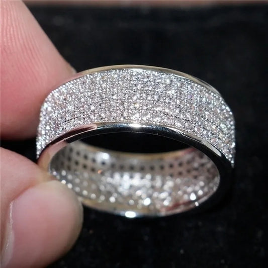 Shine Silver and Gold Color Women Ring Round Inlaid White Zircon Ring for Women image 0
