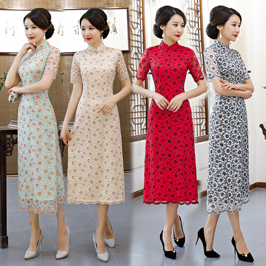 Lace Ao Dai long cheongsam dress XL daily improvement slim fashion cheongsam im image 0