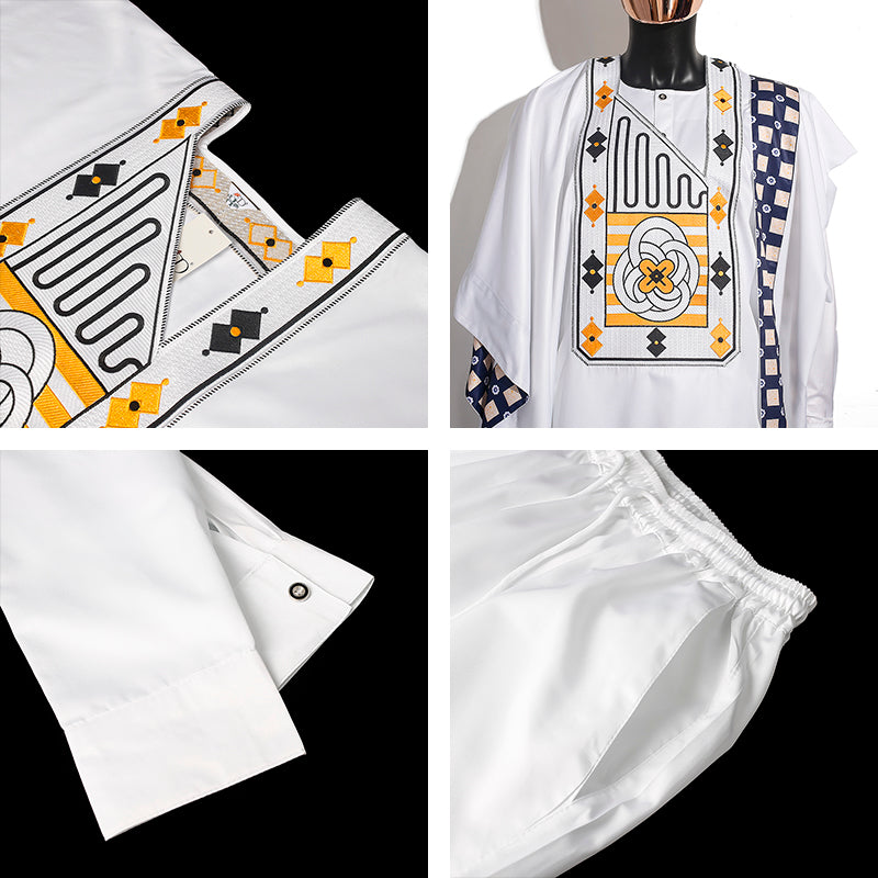 H&D African Clothes for Men Traditional Rich Bazin Original   Embroidery White image 5