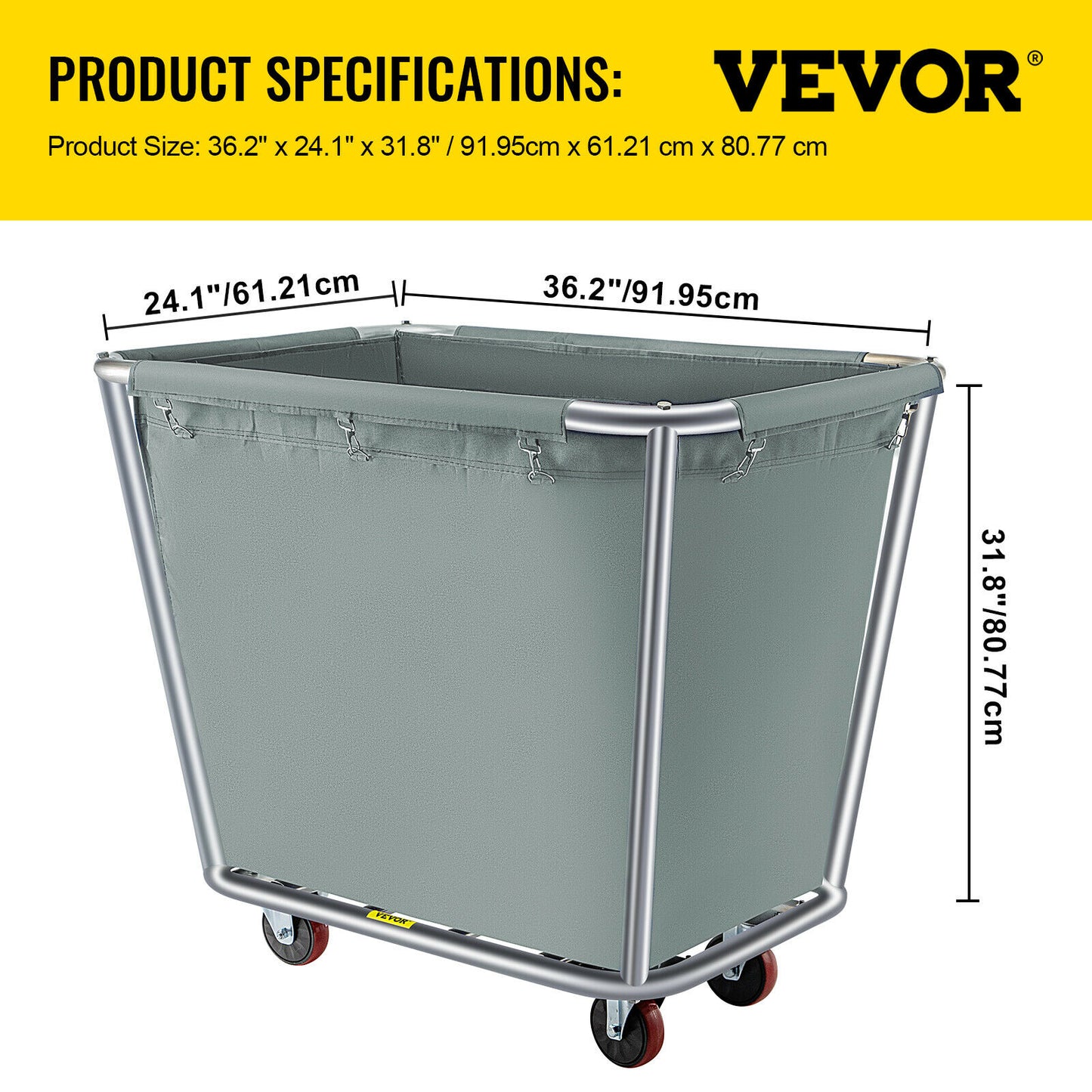 VEVOR 6 - 18 Bushel Canvas Laundry Basket Cart with Waterproof Storage Basket R image 4
