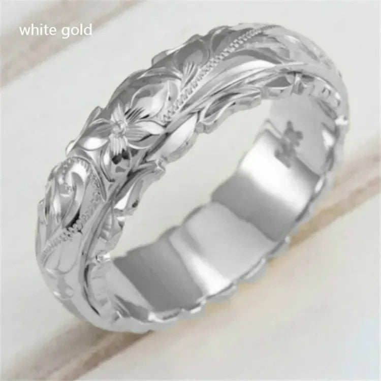 14k Gold Plated Suspended Carved Rose Flower Ring Ornaments Tail Ring Female En image 4