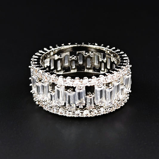 2024 New Luxury Rose Gold Silver Color Rectangle Eternity Band Ring for Women A image 0