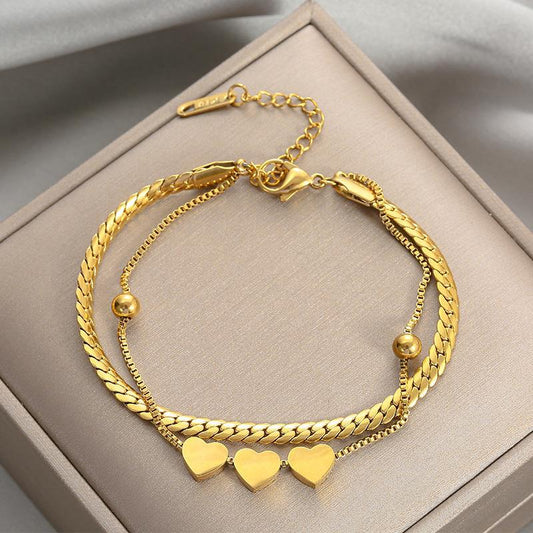 Retro Romantic Heart Stainless Steel Bracelet for Women Charm Gold Color image 0