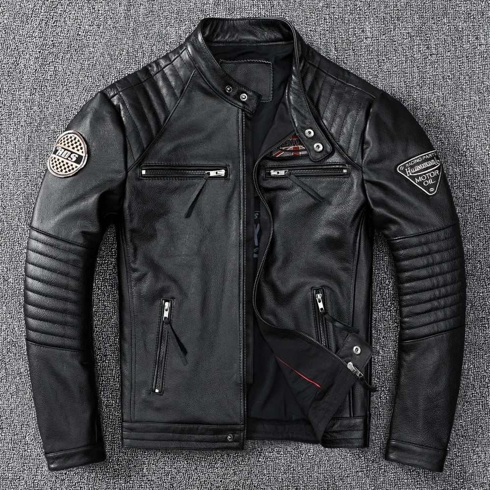 Free shipping,Biker Popular motor style Vintage men's quality genuine leather J image 4
