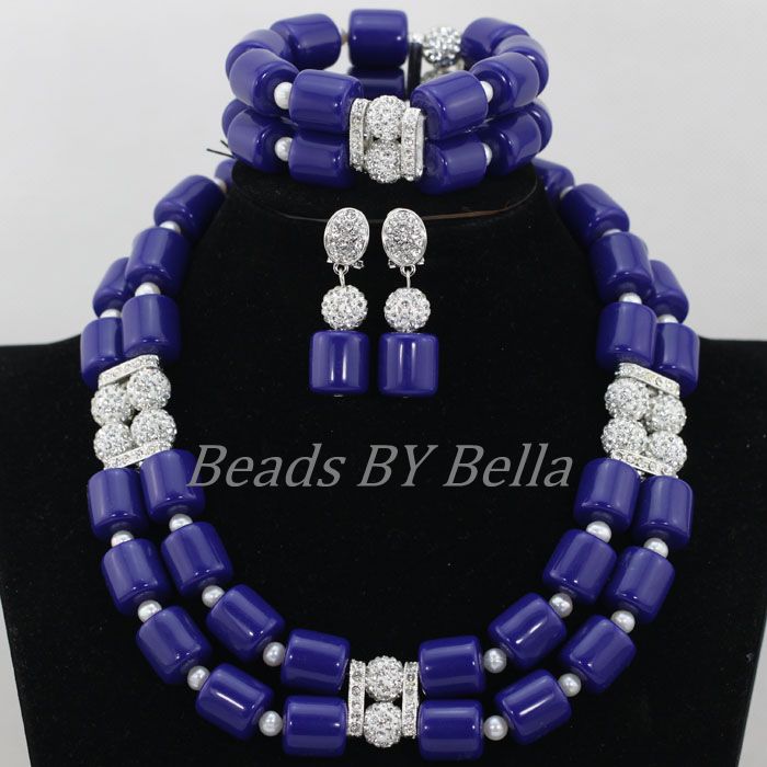 Royal Blue Artificial Coral Beads Nigerian Wedding Bridal Jewelry Sets African image 0