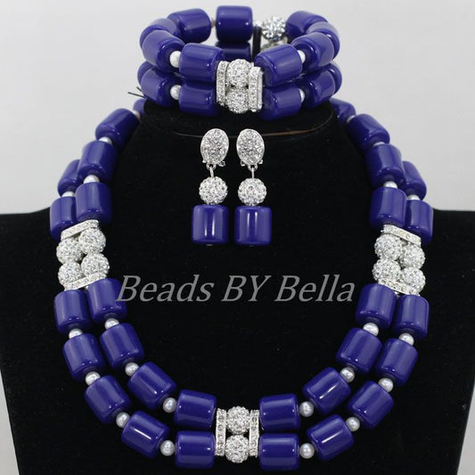 Royal Blue Artificial Coral Beads Nigerian Wedding Bridal Jewelry Sets African image 0
