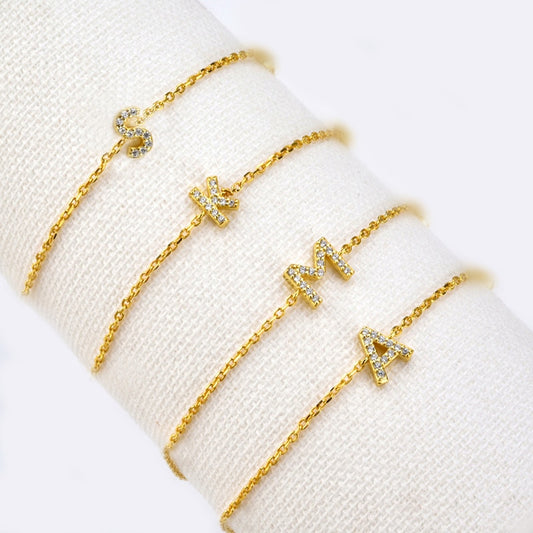 Custom Gold Color Stainless Steel Bracelet Bangle with Zircon Letter Initial image 0