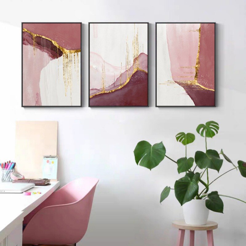 Pink Gold Ink  Home Decorative Painting Abstraction Modern Art Spray Pictures B image 2