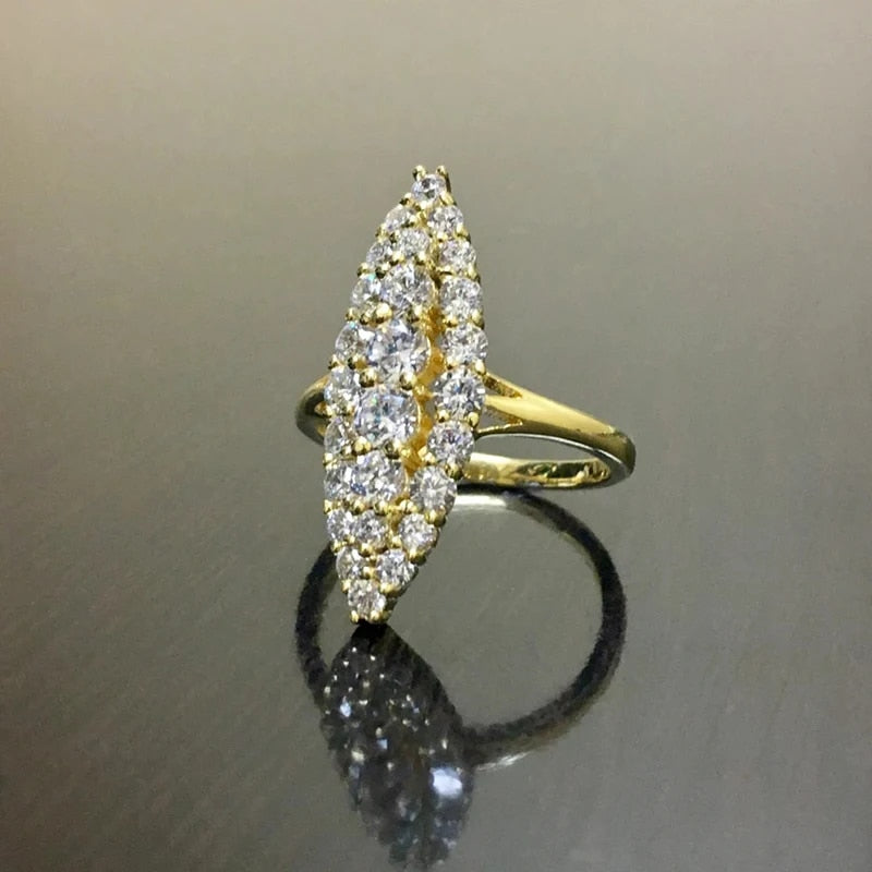 Huitan Hyperbole Marquise Shaped Gold Color Rings for Women Full Paved Dazzling image 7