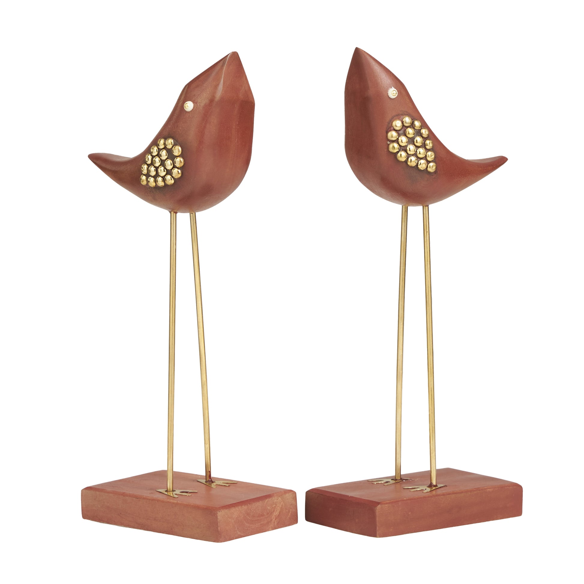 Wood Traditional Wooden Bird with Golden Legs and Beaks Sculptures 3"W x 13"H, image 3