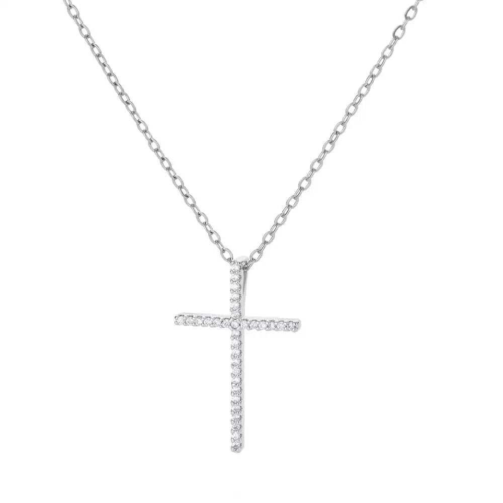 Zircon Cross Pendant Necklace for Women Gold Plated Stainless Steel Collar Neck image 10