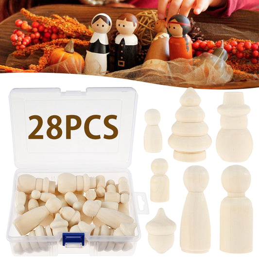 28PCS 35mm 55mm 63mm Wooden Peg Dolls Hardwood Natural Unfinished Boy Girl Wood  image 0