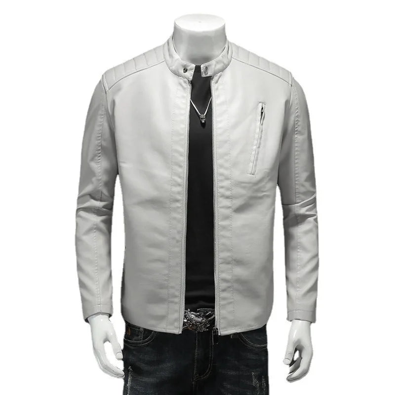 2024 Men Leather Jacket Stand Collar Slim Pu Leather Jacket Autumn Fashion Men  image 5